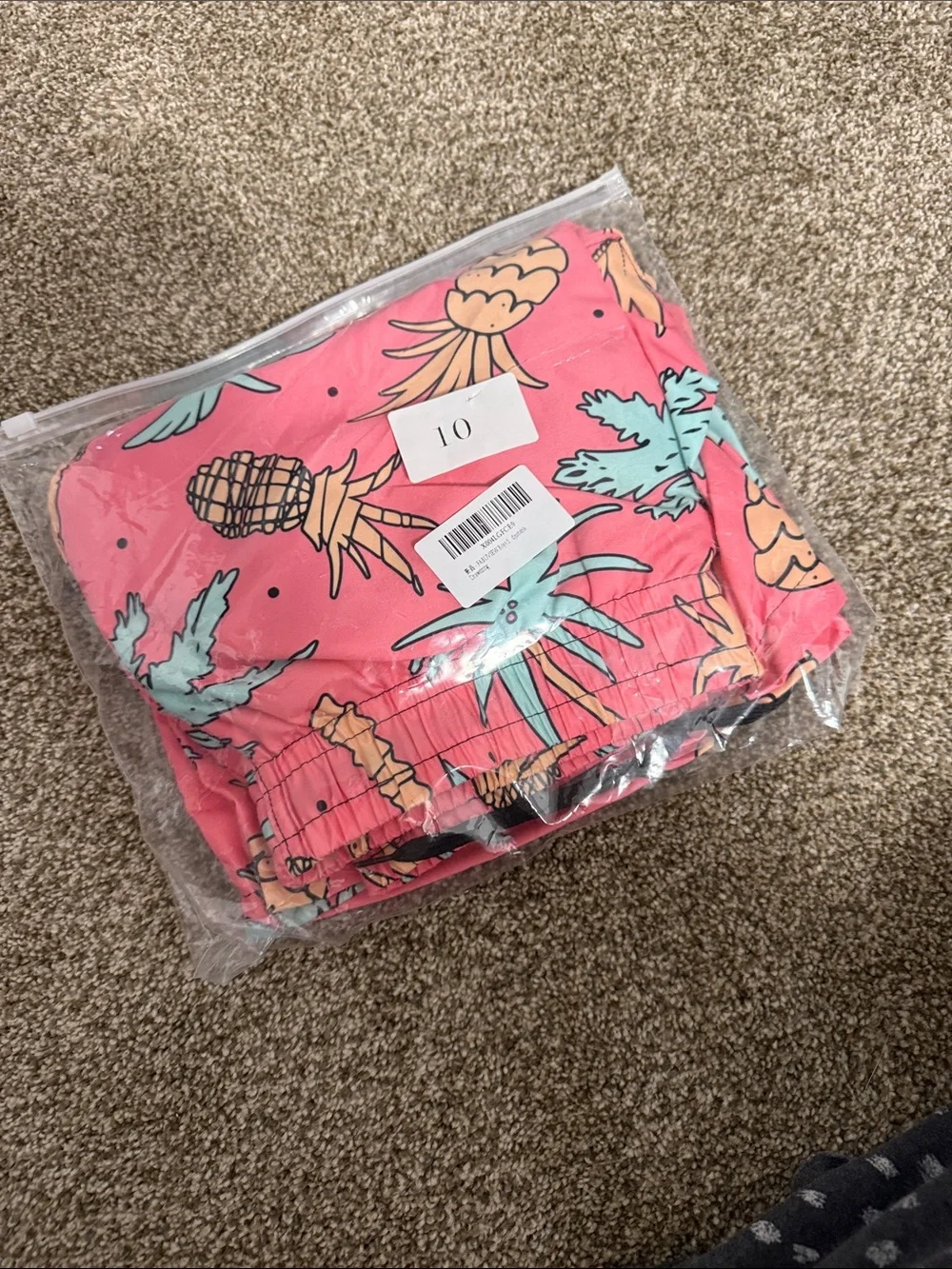 Pink Pineapple Print Kids Swim Trunks with black Liner